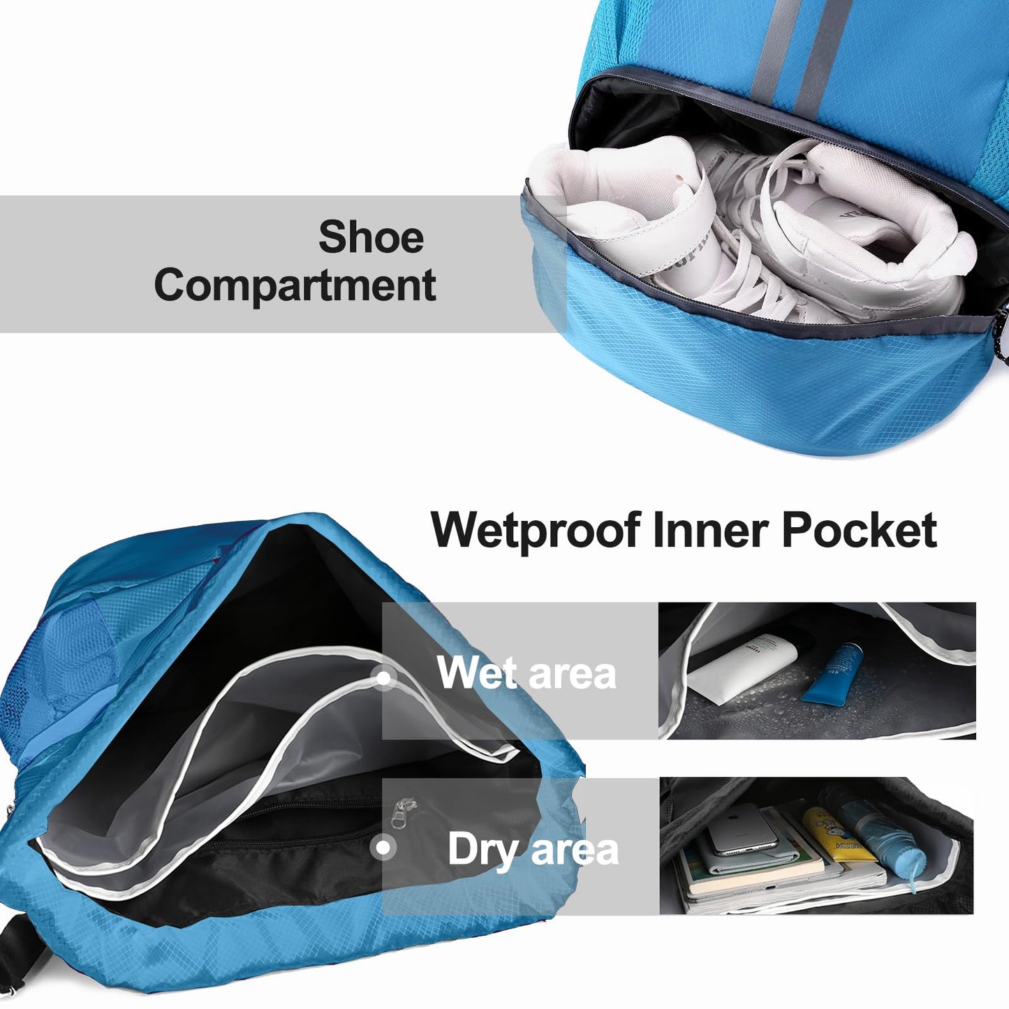 ALL4PICKLE Sports Drawstring Backpack - String Swim Gym Bag with Shoes Compartment and Wet Proof Pocket for Women&Men