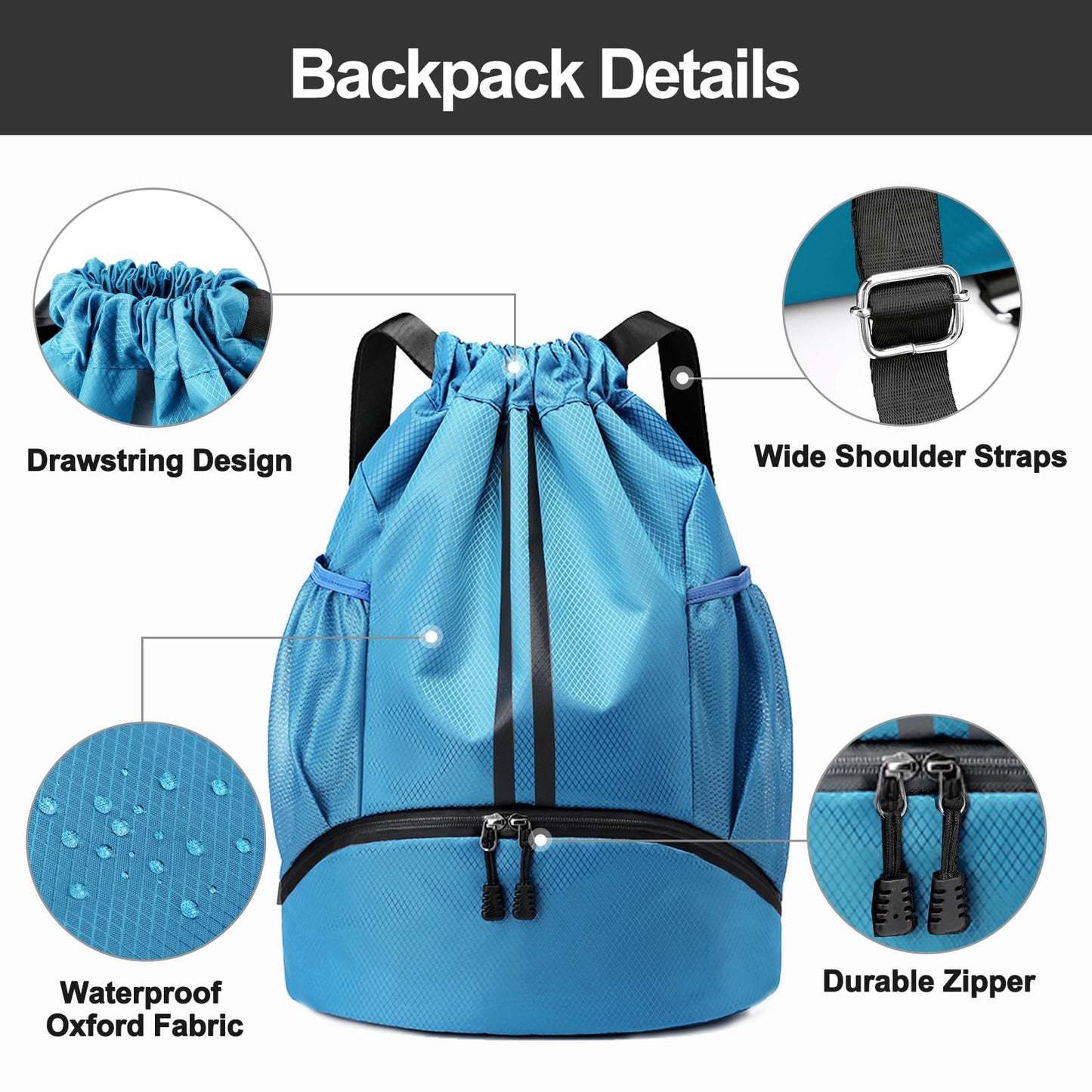 ALL4PICKLE Sports Drawstring Backpack - String Swim Gym Bag with Shoes Compartment and Wet Proof Pocket for Women&Men